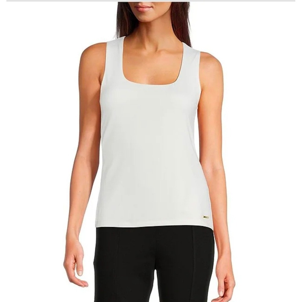 Calvin Klein Womens White Square Neck Tank Top Shell Sleeveless‎